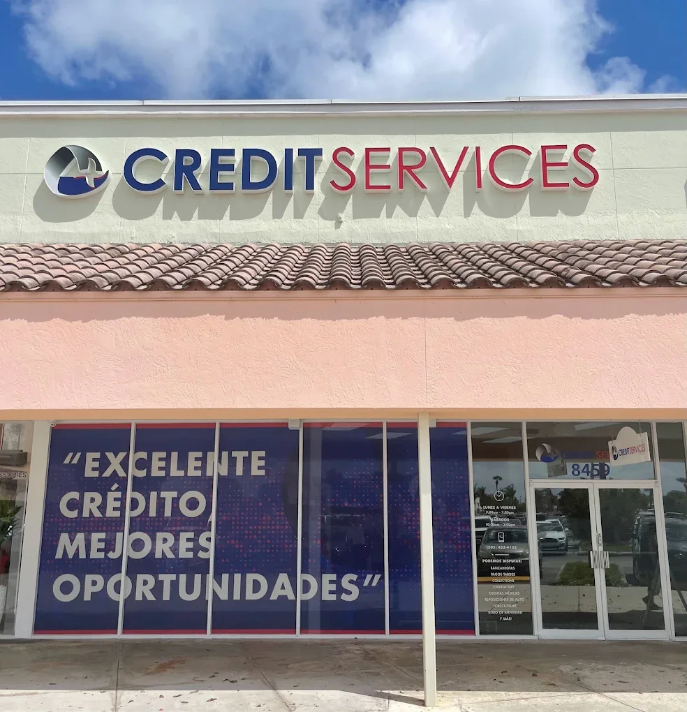 The Credit Services sign above the office entrance